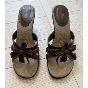 Maurices Brown Flower Braided 3.5" Heeled Man Made Sandals Shoes 9 M Boho Hippie
